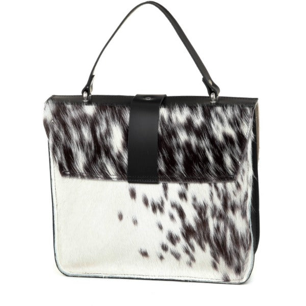 NEW Ivory Calf Hair Leather Top Handle Bag