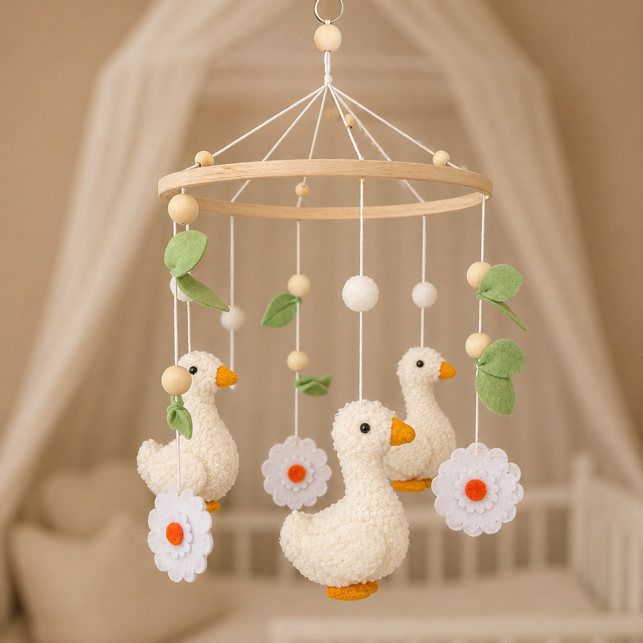 Handmade Flowers &amp; Ducklings babymobile