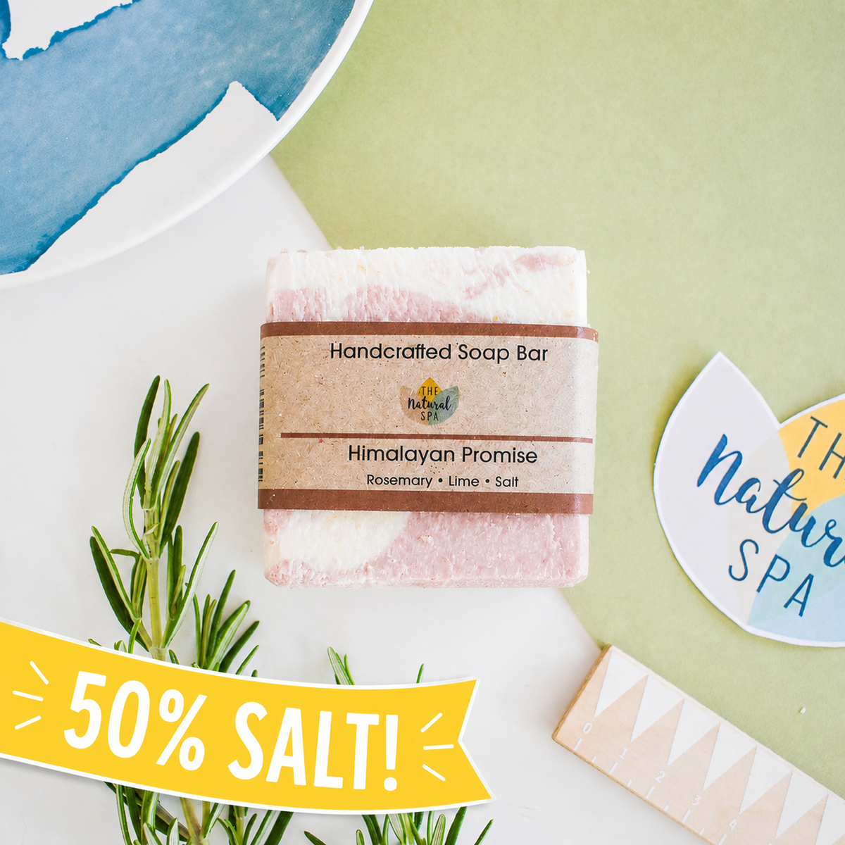 Himalayan Promise Soap Bar | Rosemary Lime &amp; Himalayan Pink Salt Natural Handcrafted Soap | Vegan, Plastic-Free Skincare | 2 Styles Available