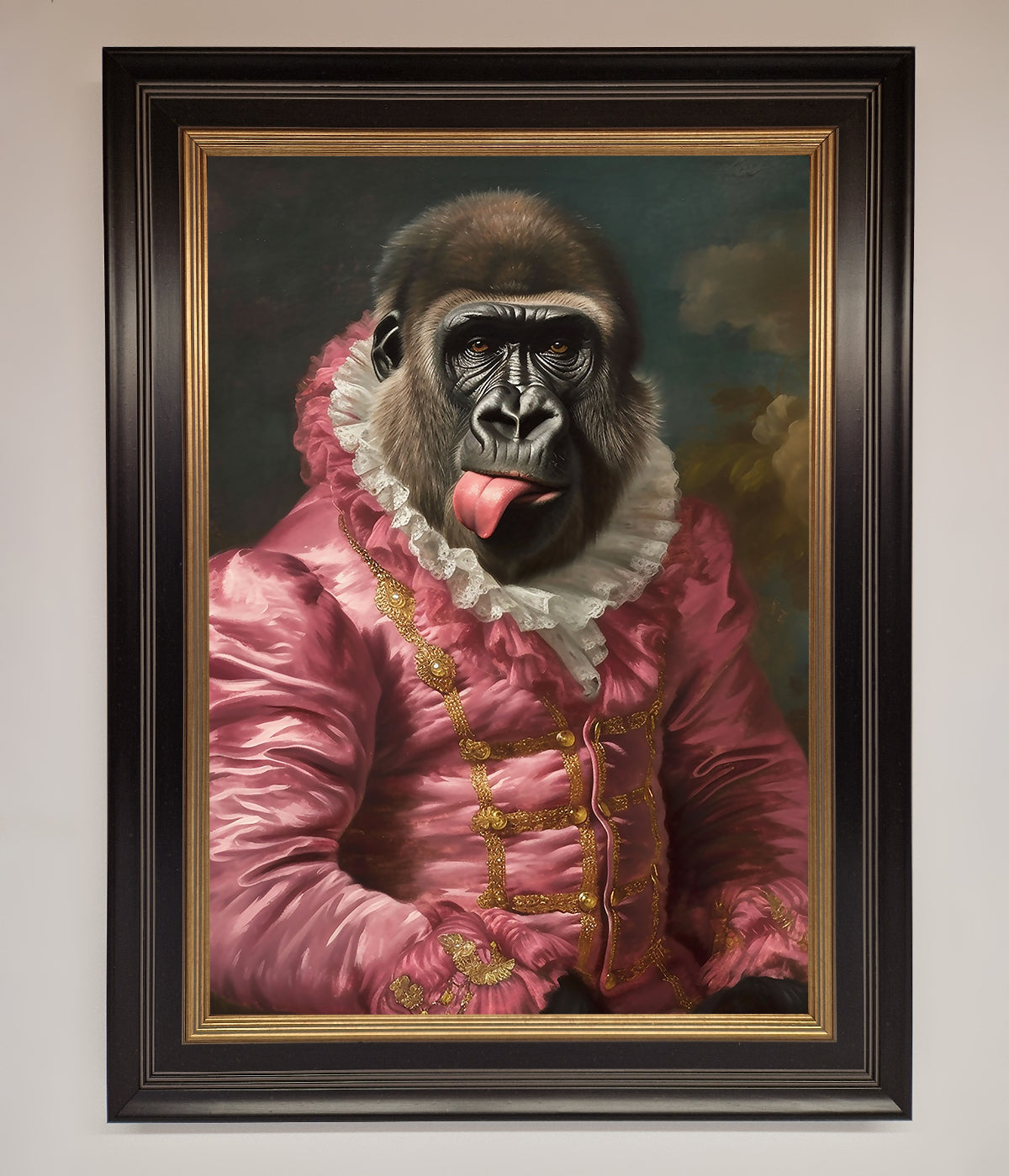Cheeky Gorilla Framed Poster, playful luxury home decor, stylish renaissance art, whimsical best-selling wall art by Zestio at brixbailey.com