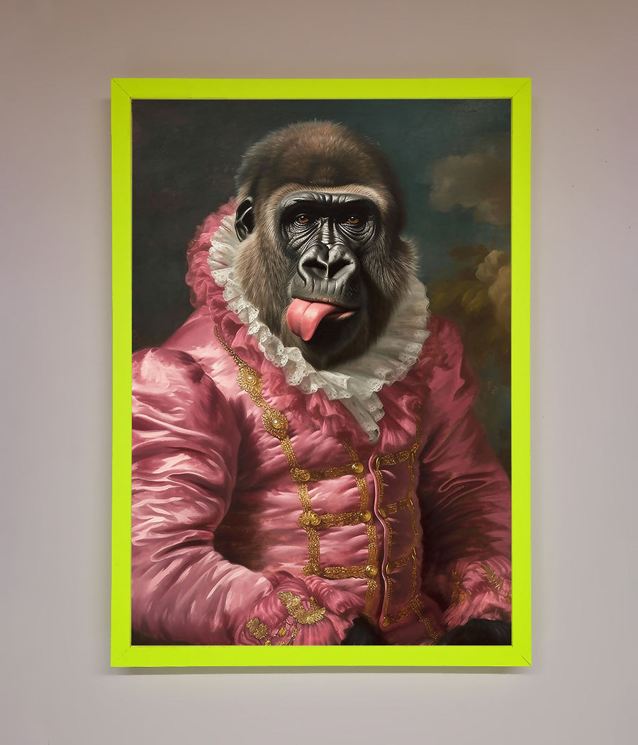 Cheeky Gorilla Framed Poster, stylish renaissance-style wall art, playful luxury home decor, trending whimsical gorilla print by Zestio at brixbailey.com