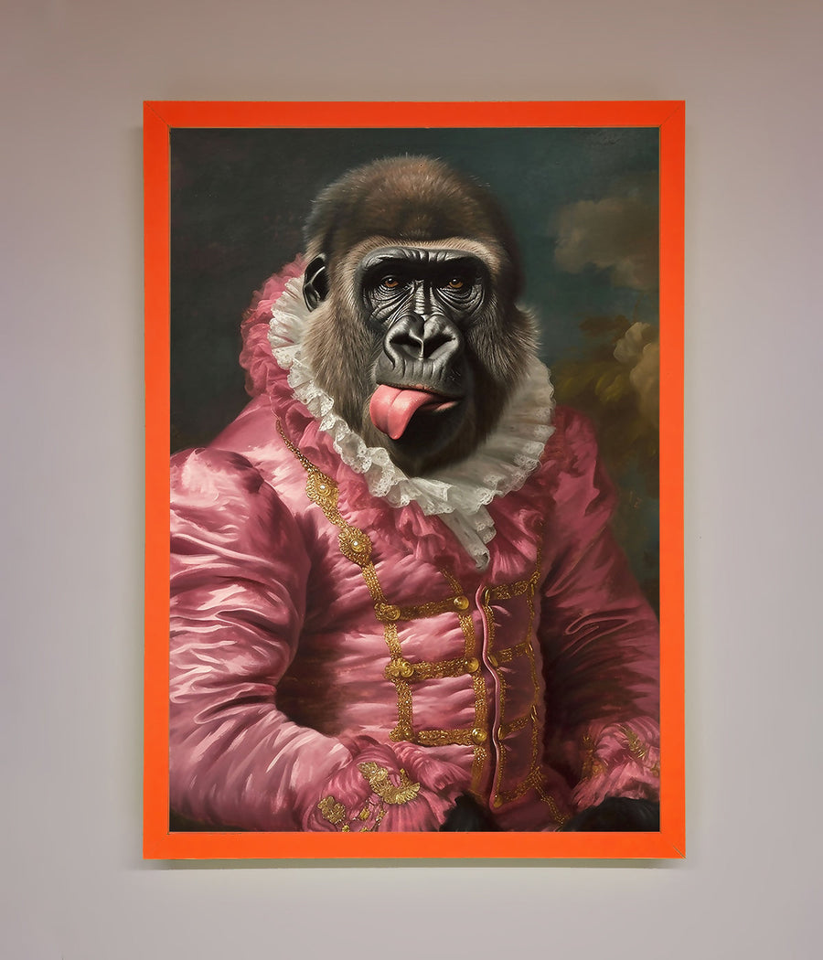 Cheeky Gorilla Framed Poster, stylish renaissance-style wall art, playful luxury home decor, trending best-selling humorous print by Zestio at brixbailey.com