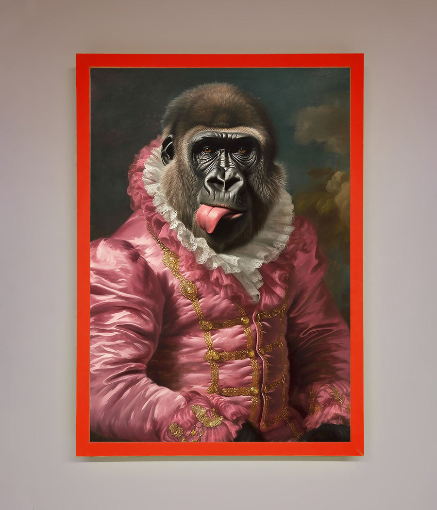 Cheeky Gorilla Framed Poster, stylish renaissance-style wall art, playful luxury home decor, trending best-selling humorous print by Zestio at brixbailey.com