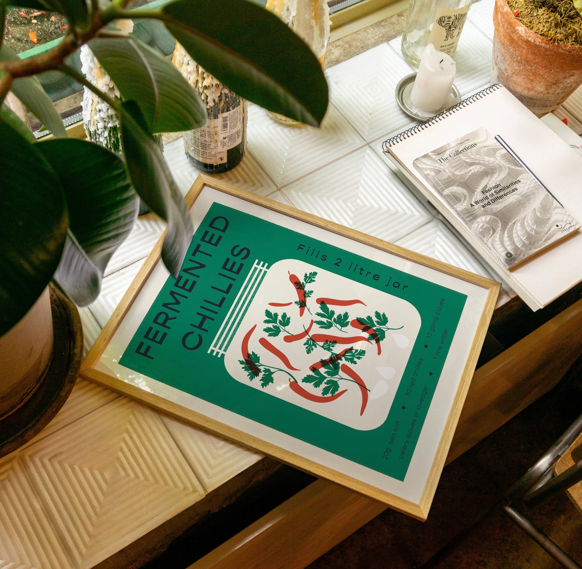 Premium Fermented Chillies Kitchen Art Print, Handcrafted Pickling Guide, UK Printed on Luxury 230gsm Paper, Framed Options Available by Little Egret Design at brixbailey.com