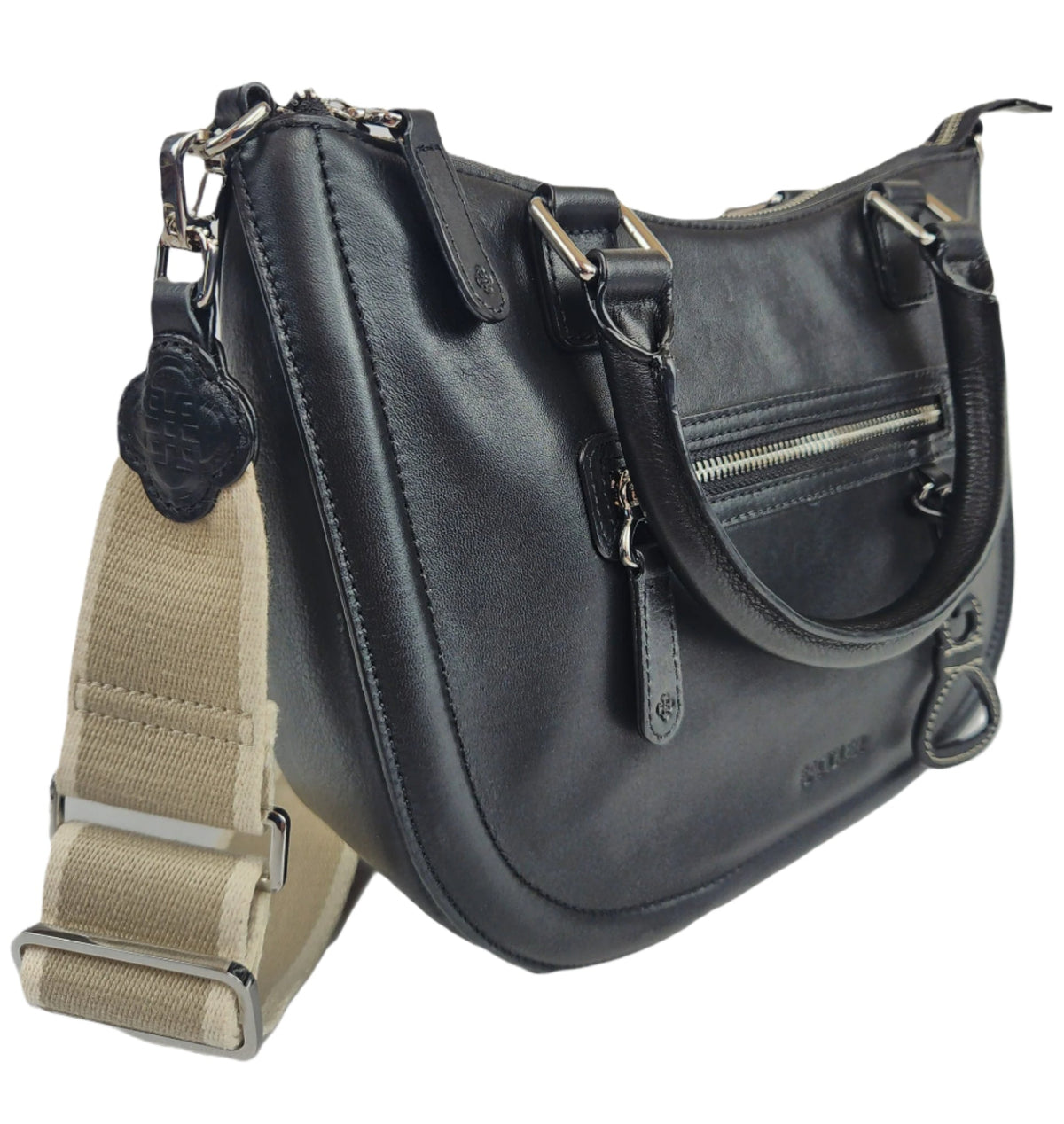 SADDLER "Chloe" Real Leather Twin-Handle Handbag with Crossbody Strap - Handmade, with Keepsake Pouch
