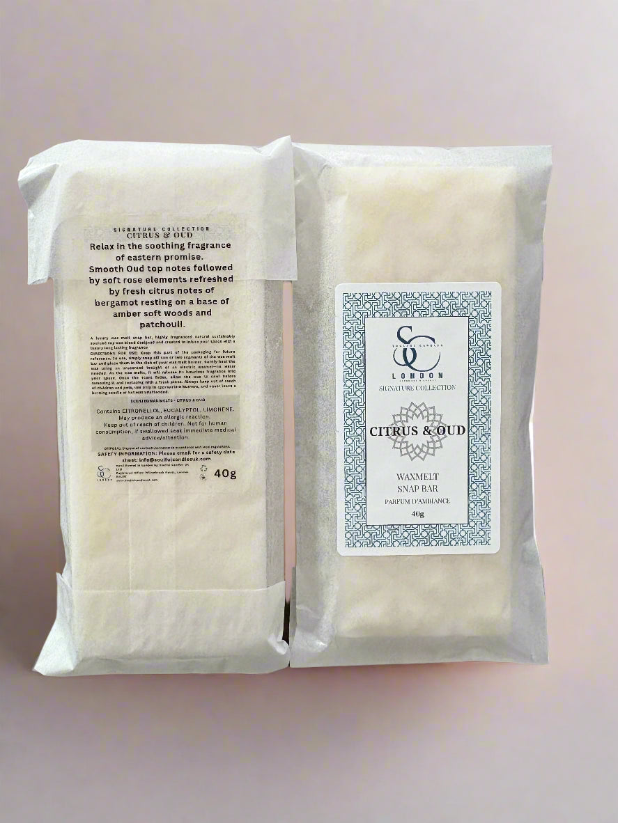 Citrus &amp; Oud Wax Melt Snap Bar (40g) – Luxury Soy Blend