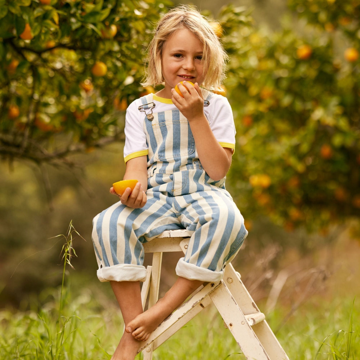 Classic Wide Stripe Denim Dungarees - Blue