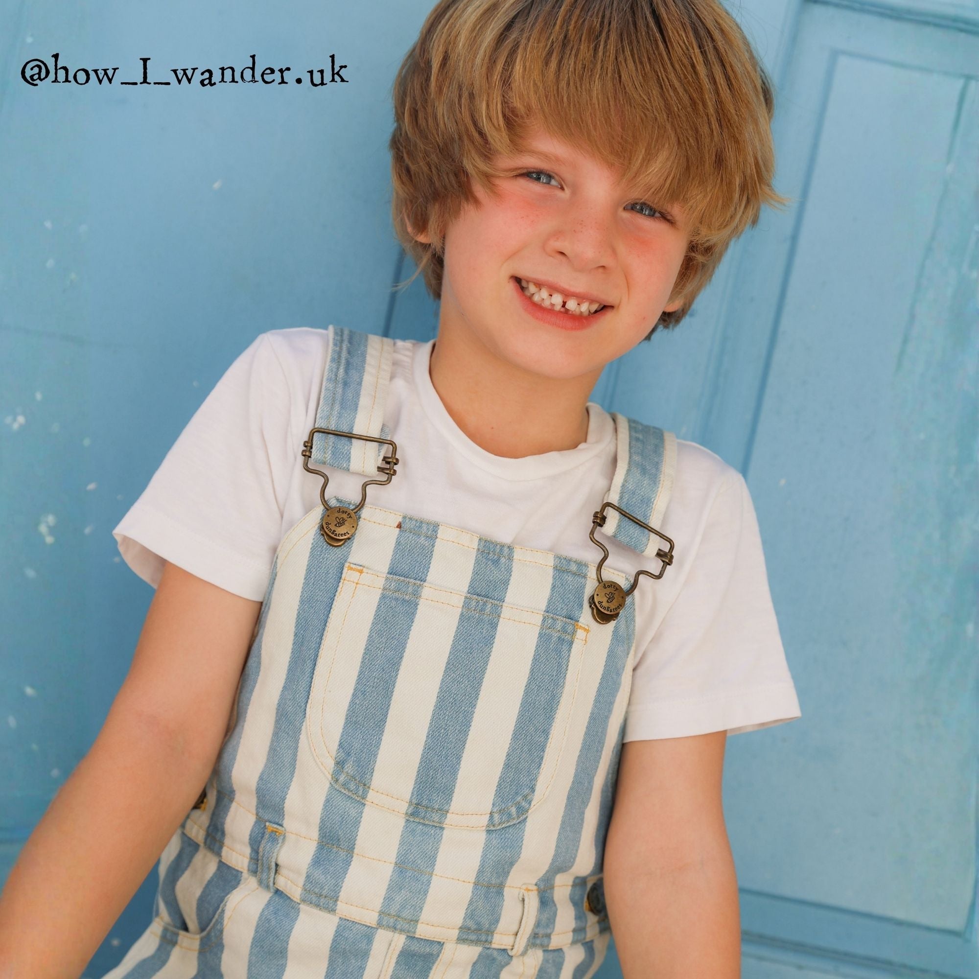 Classic Wide Stripe Denim Dungarees - Blue