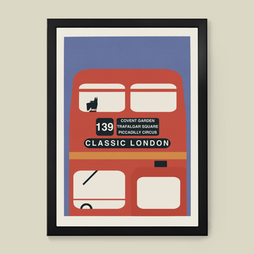 Classic London bus retro travel poster, premium 230gsm paper, luxury framed art print, A5 to A0 sizes, trending UK wall decor by Little Egret Design at brixbailey.com