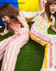 Classic Wide Stripe Denim Dungarees - Pink