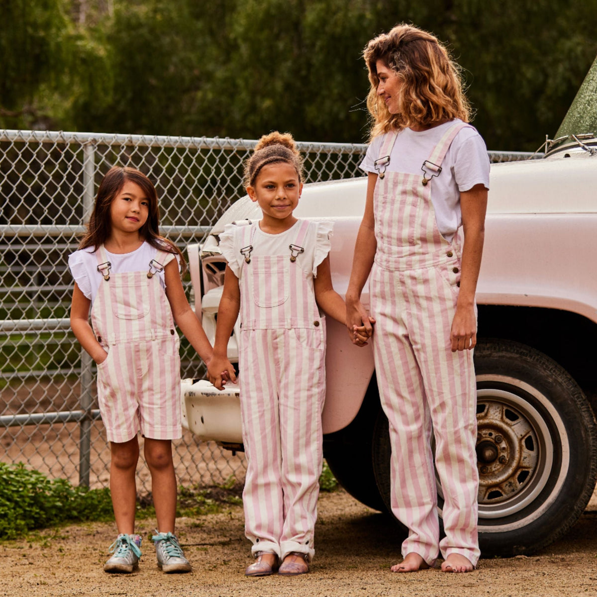 Classic Wide Stripe Denim Dungarees - Pink