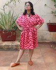 Chevron V-Neck, Knee Length, Cinched Waist Caftan-3