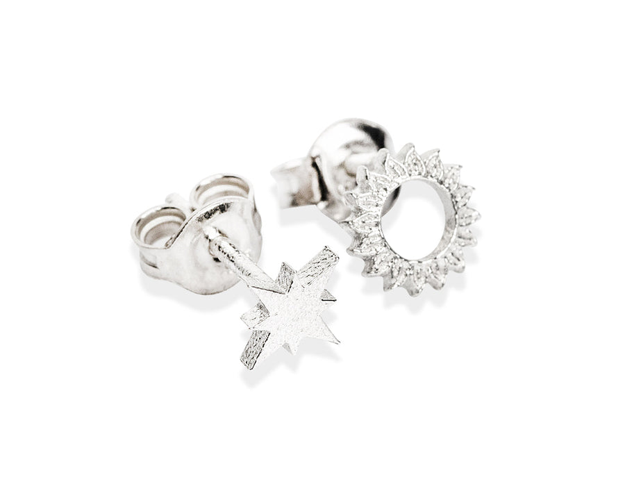 Recycled Silver Celestial Sun Stud Earrings