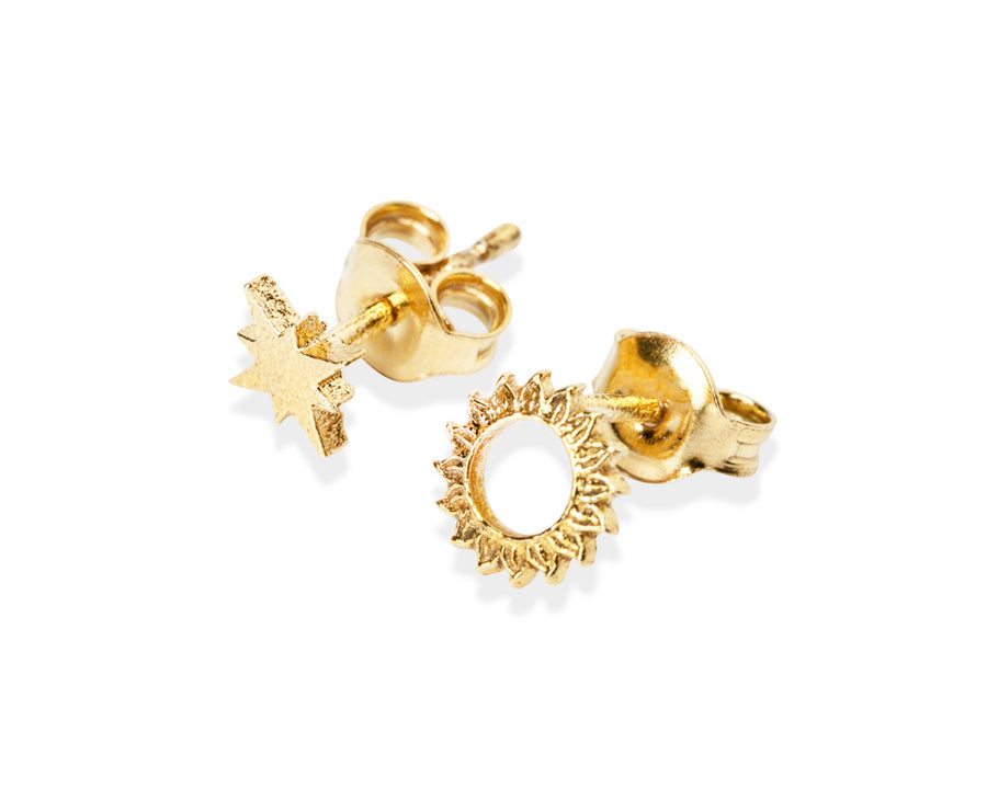 Recycled Silver Celestial Sun Stud Earrings