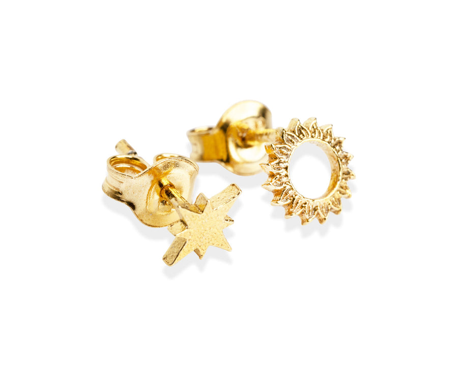 Recycled Silver Celestial Sun Stud Earrings