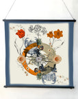 Blue 'Crustacean Silk' Silk Scarf, large square Silk Scarf with crab and tulip design from the Evolution Collection