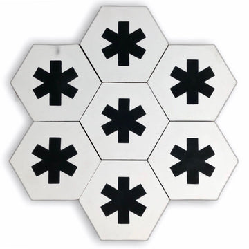 Luxury black and white cement floor tiles, stylish cross design, premium handcrafted bathroom and kitchen tiles, customizable colors by Maria Starling Design at brixbailey.com