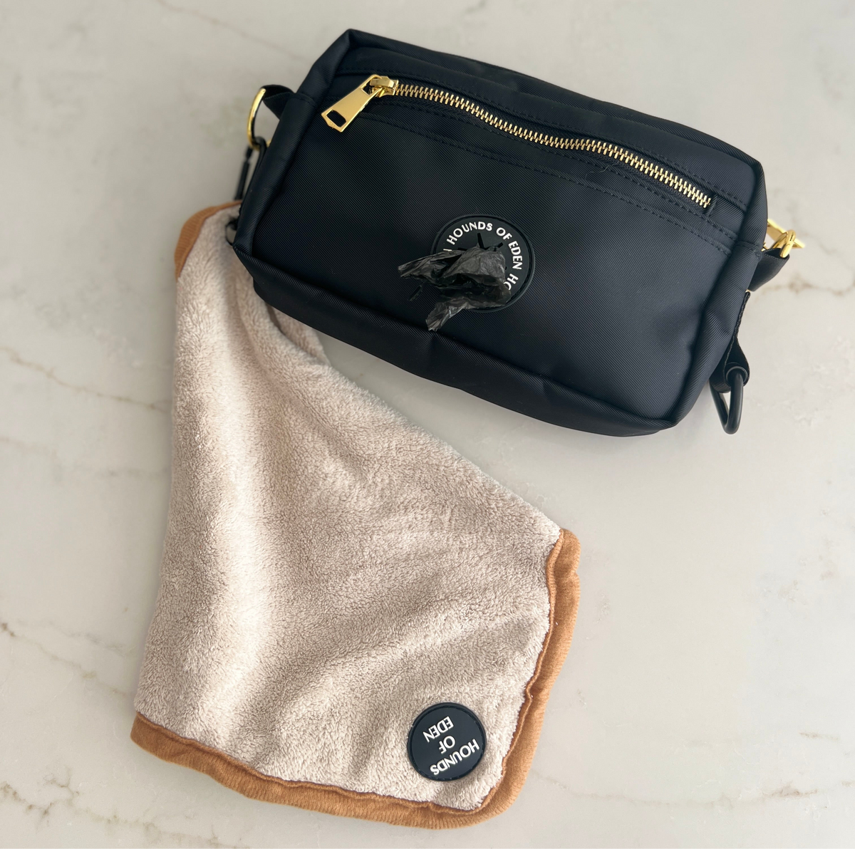 Mini Dog Towel + Clip, Dusty Pink &amp; Green