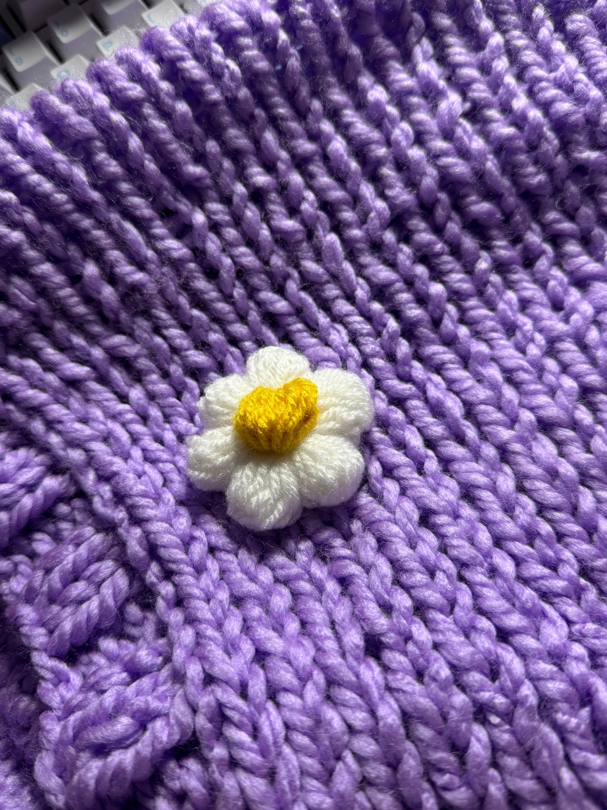 Hand-Knitted Chunky Kids Cardigan with Daisy Embellishments – Custom-Made in Any Size &amp; Colour