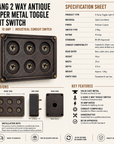 6 Gang 2 Way Antique Copper Toggle Light Switch | Metal Conduit