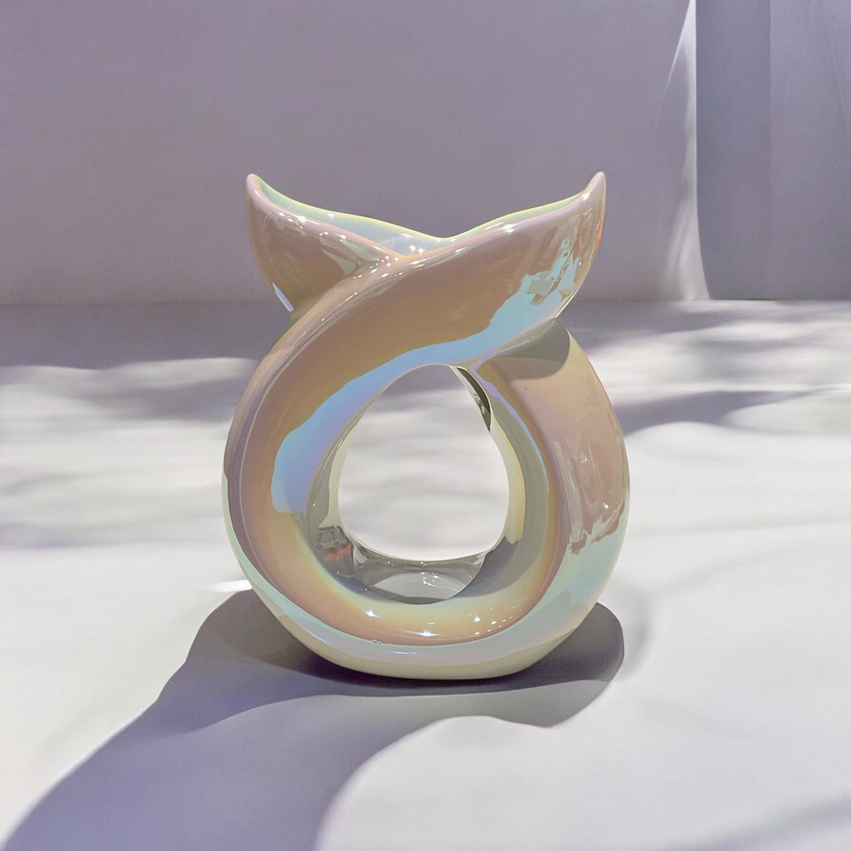 Crossover Ceramic Tea Light Wax Burner/Melter - White Iridescent