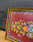Red Metal Serving Tray / Painted Indian Charcuterie Cheese Antipasto Platter
