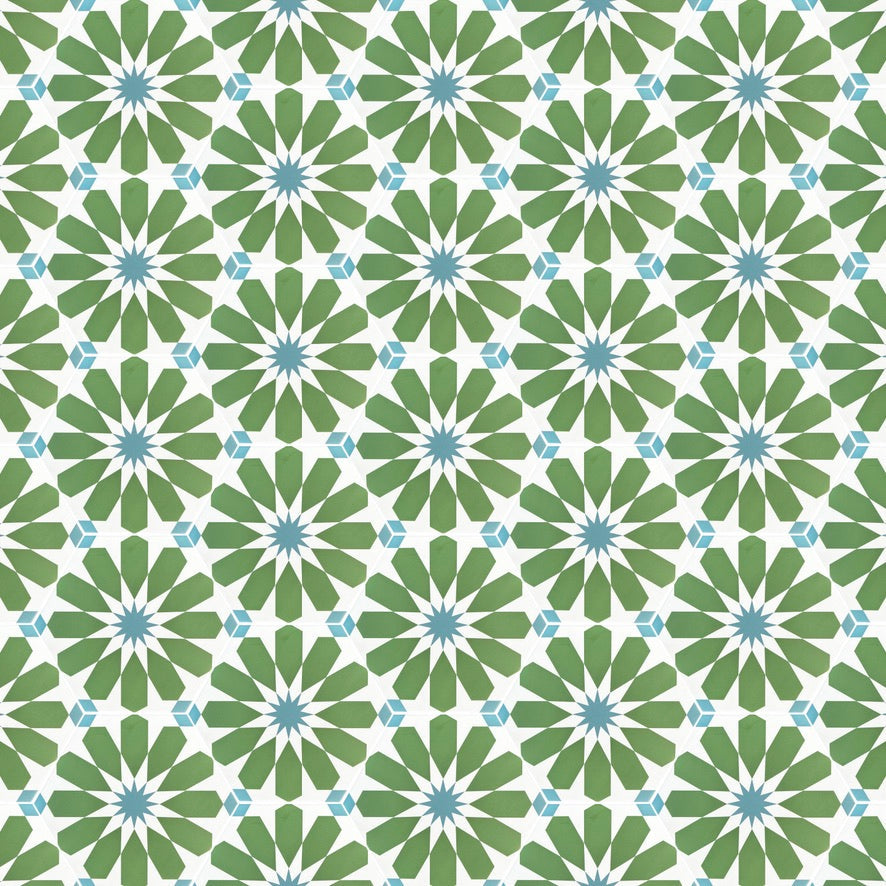 Luxury Luz green and turquoise porcelain tile, premium hex arabesque pattern, slip-resistant indoor outdoor flooring by Maria Starling Design at brixbailey.com