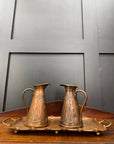 Antique Joseph Sankey Copper Jugs & Tray / Art Nouveau Pair Of Pitchers Vases