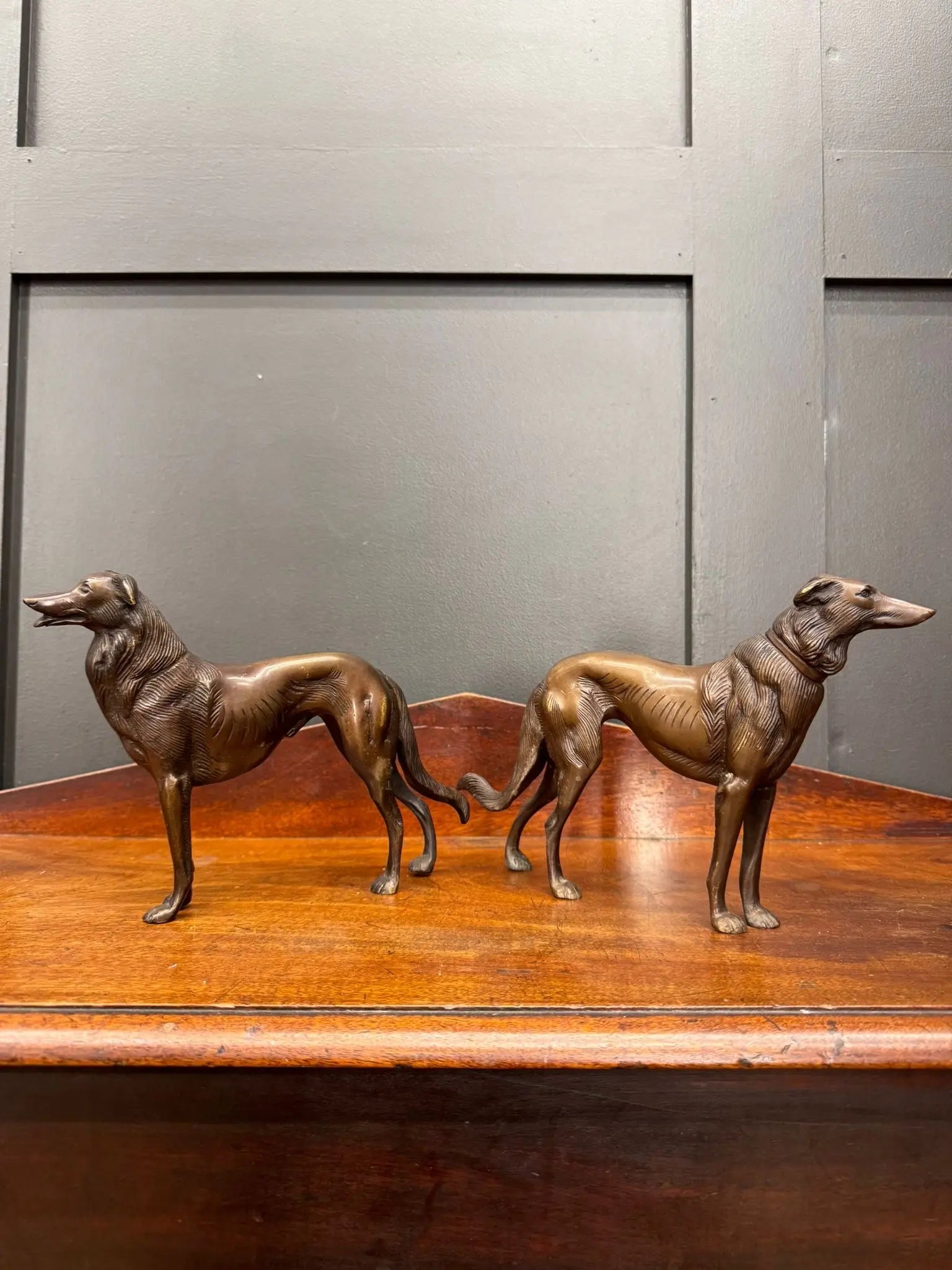 Pair Of Bronze Greyhound Figurines / Bronze Dog Ornaments / Dog Statue