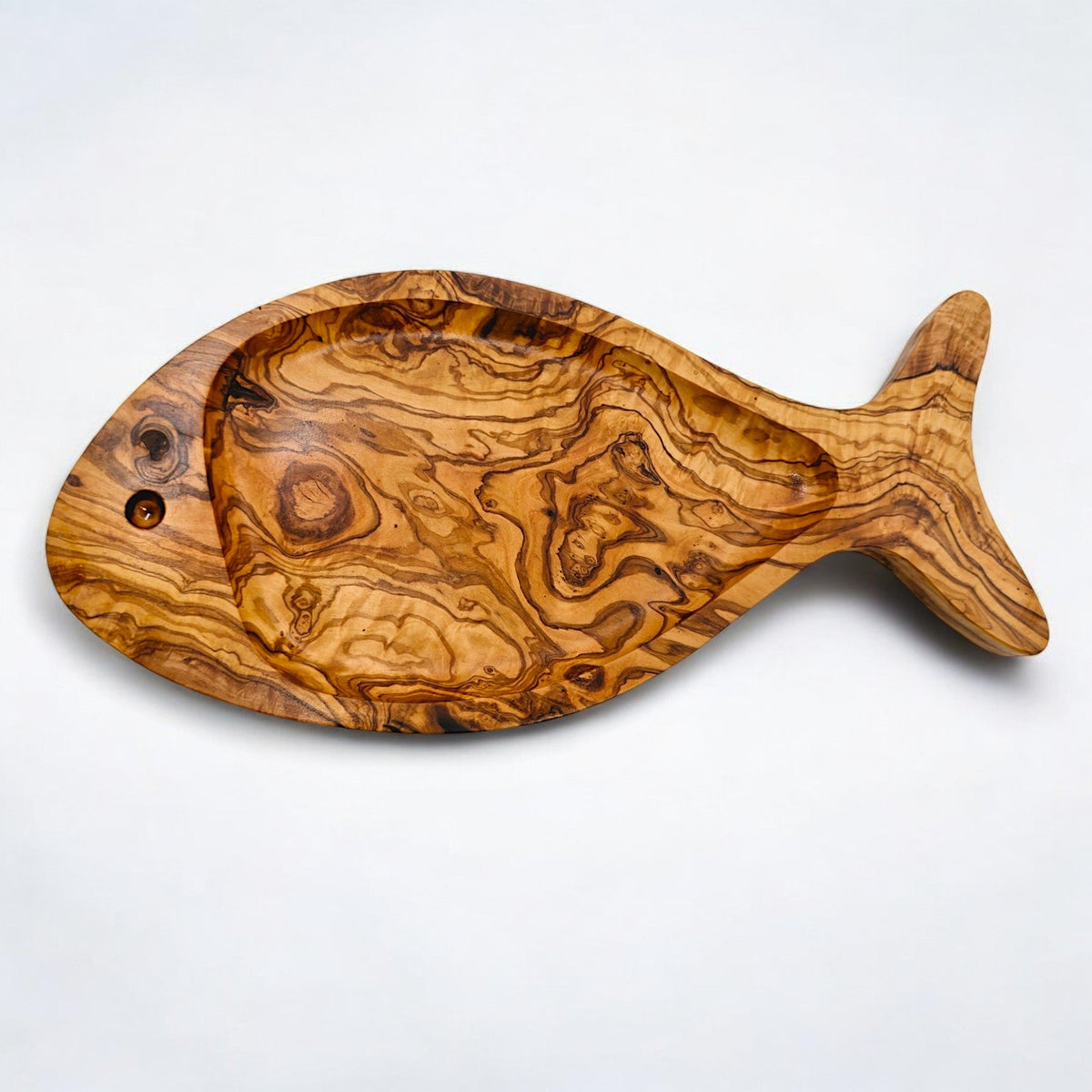 Olive Wood Fish Shaped Serving Board | Large Seafood &amp; Tapas Platter 35-45cm