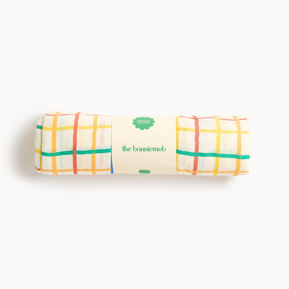 Organic Cotton Rainbow Baby Playsuit &amp; Muslin Swaddle Blanket Gift Box
