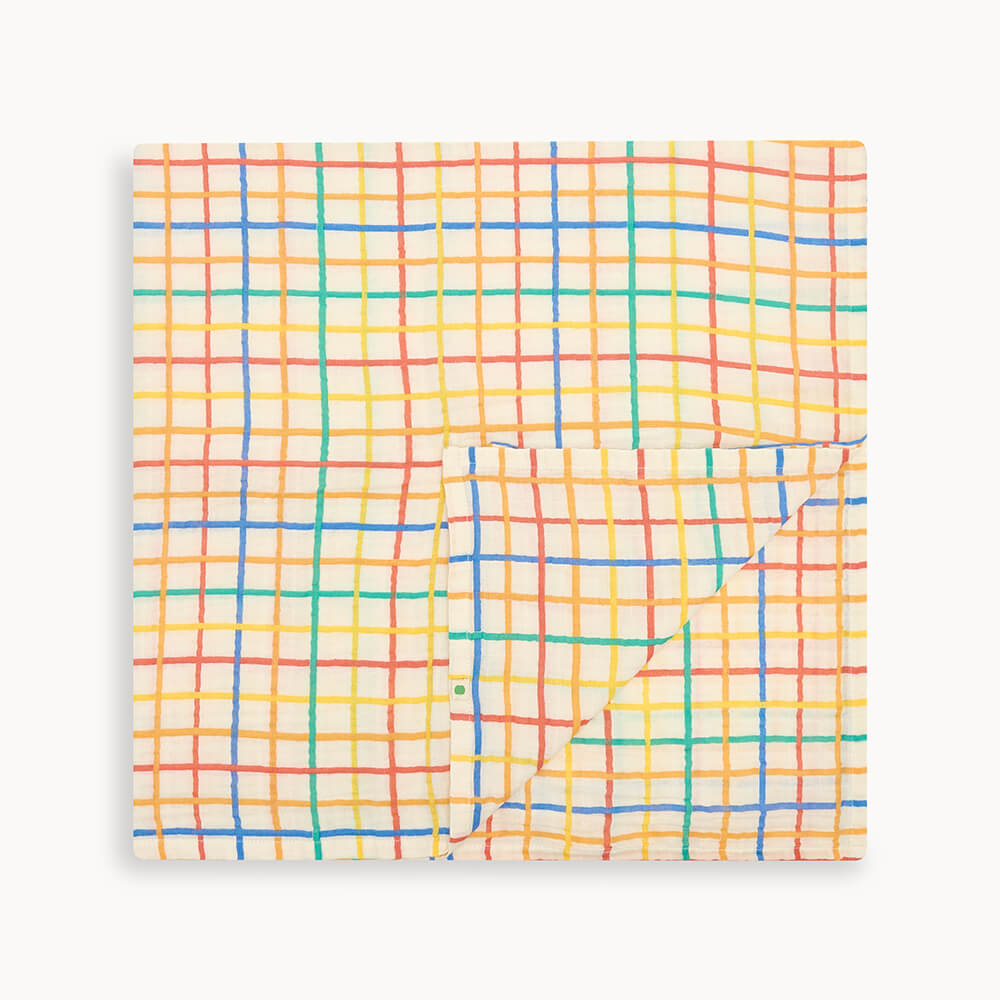 Organic Cotton Rainbow Check Large Baby Muslin Swaddle Blanket