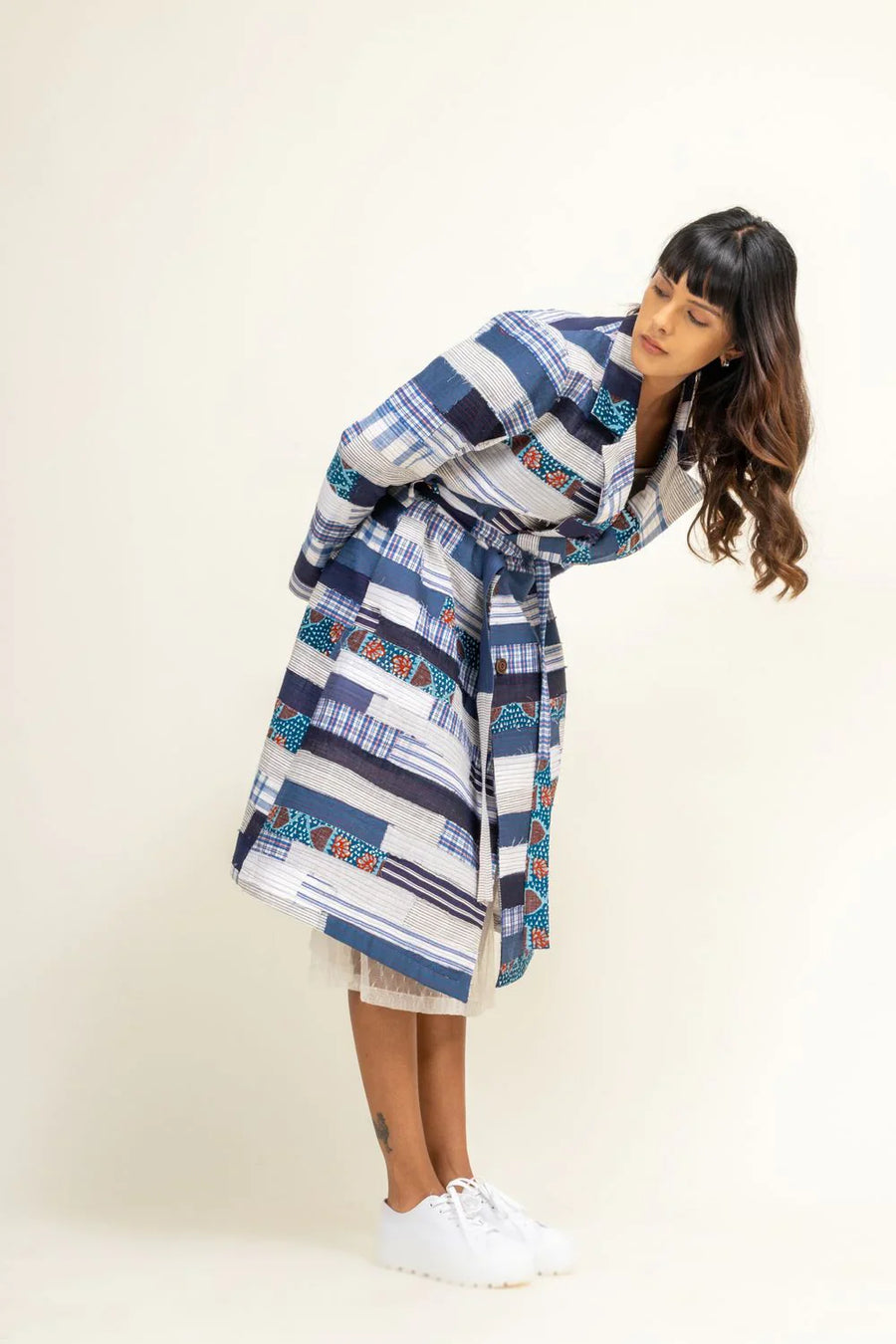 Premium upcycled patchwork trench coat, unique embroidered design, sustainable zero waste fashion, stylish limited edition jacket by Bethikal at brixbailey.com