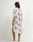 Luxury Naomi printed tunic, upcycled cotton linen, side paneled with gathers, cream printed, fair wage handmade in India by Bethikal at brixbailey.com