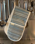Luxury blue striped double oven glove, premium handwoven cotton, heat-resistant, stylish beach house design, best-selling kitchen essential by Maison Elhoria at brixbailey.com