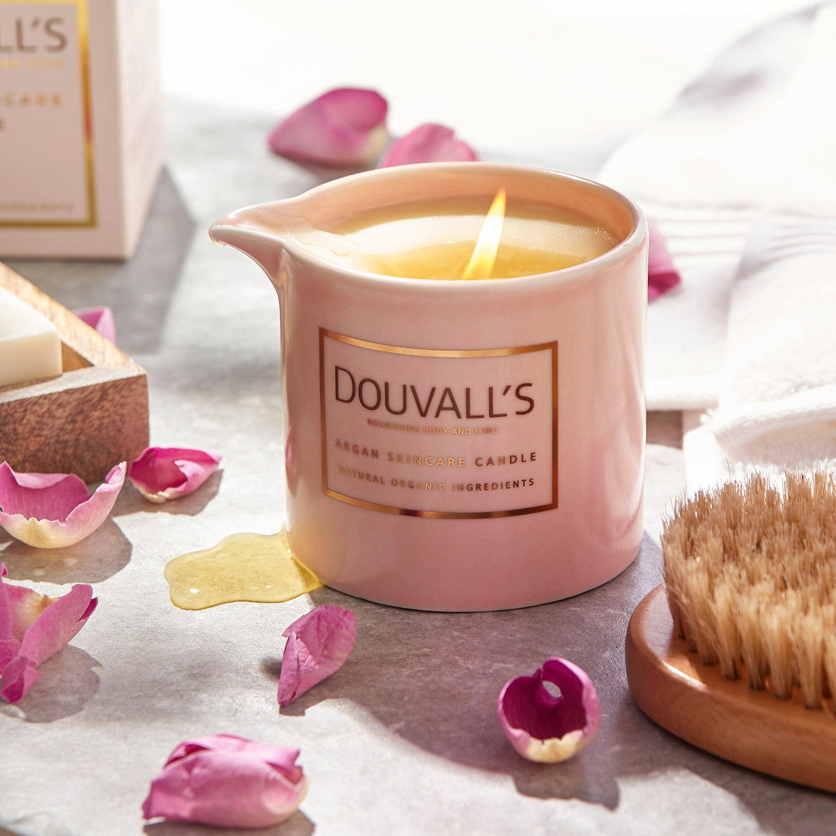 Argan Massage Candle - Vanilla Jasmin &amp; Ginger 180g | Intensely Nourishing and Hydrating Body Treatment