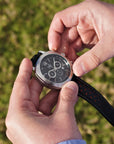 Black And Red Leather Rally Watch Strap, Silver Buckle