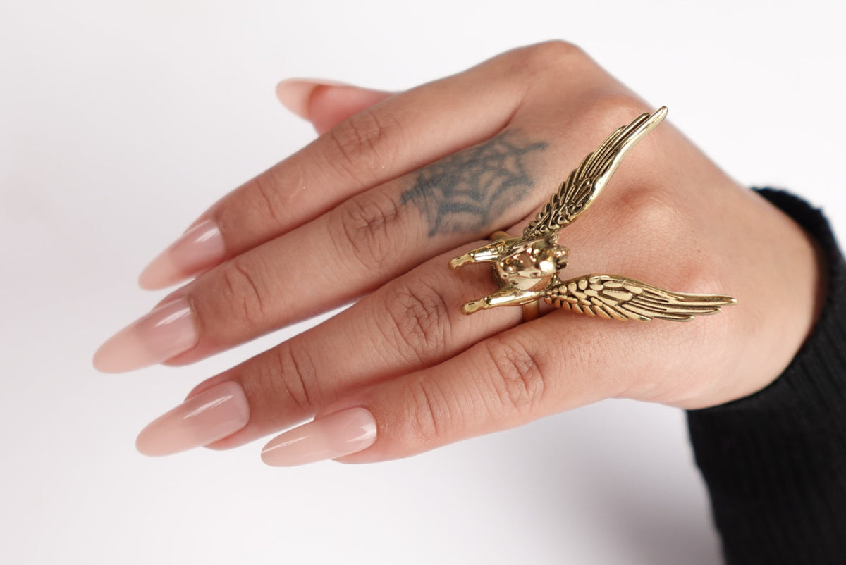 Gold/Silver Brass Pegasus Unicorn Statement Ring – Adjustable Ring