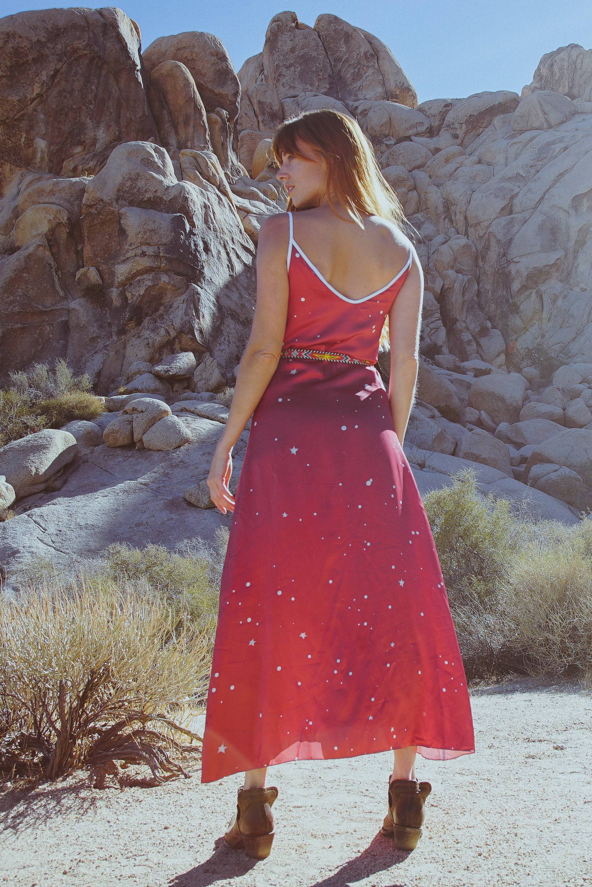 Cosmic Crimson Silk Slip Dress