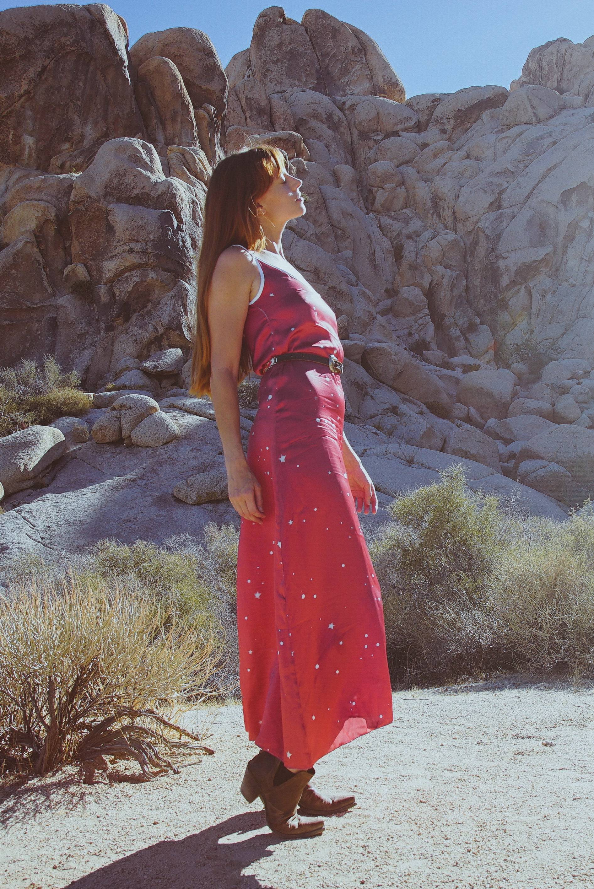 Cosmic Crimson Silk Slip Dress