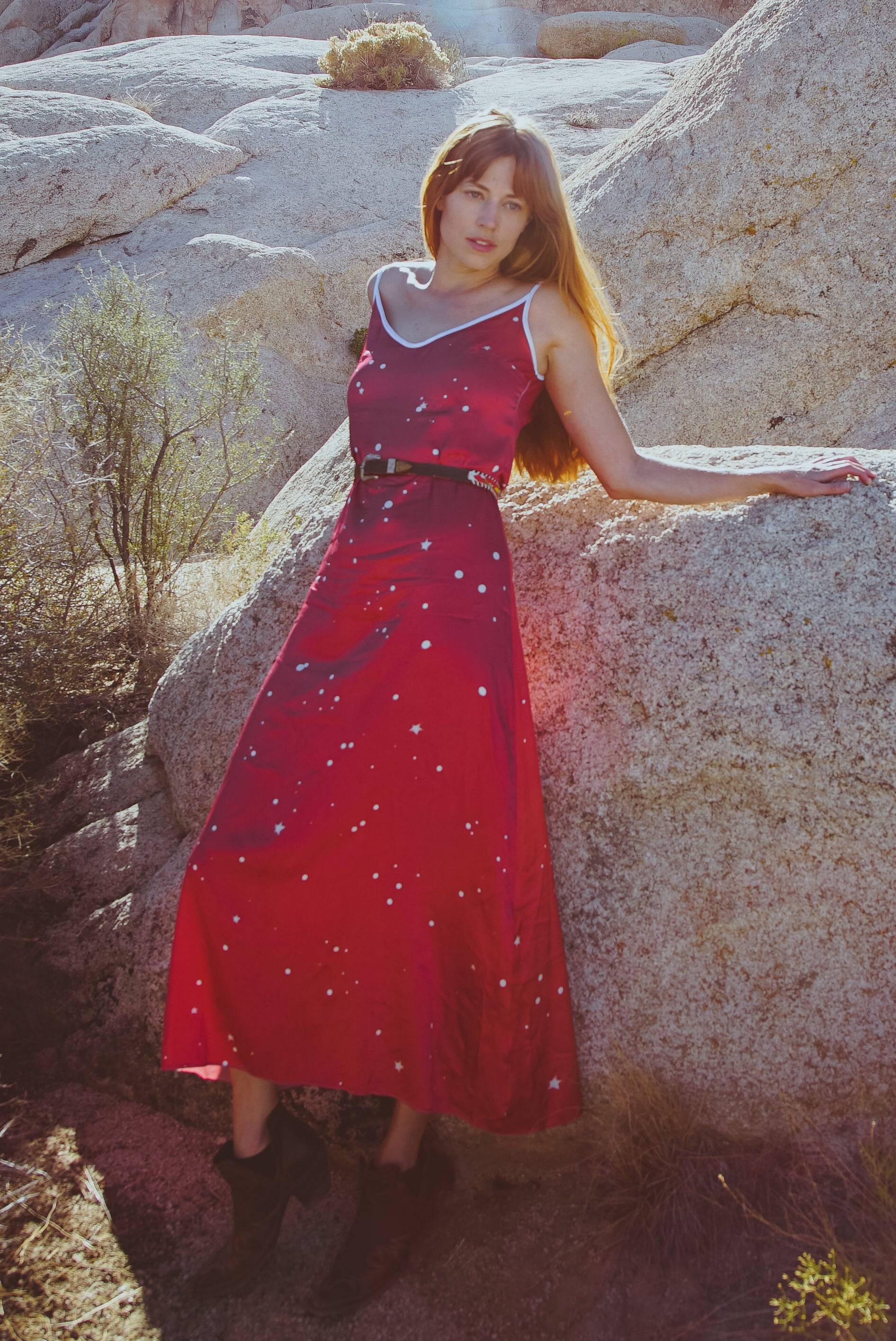 Cosmic Crimson Silk Slip Dress