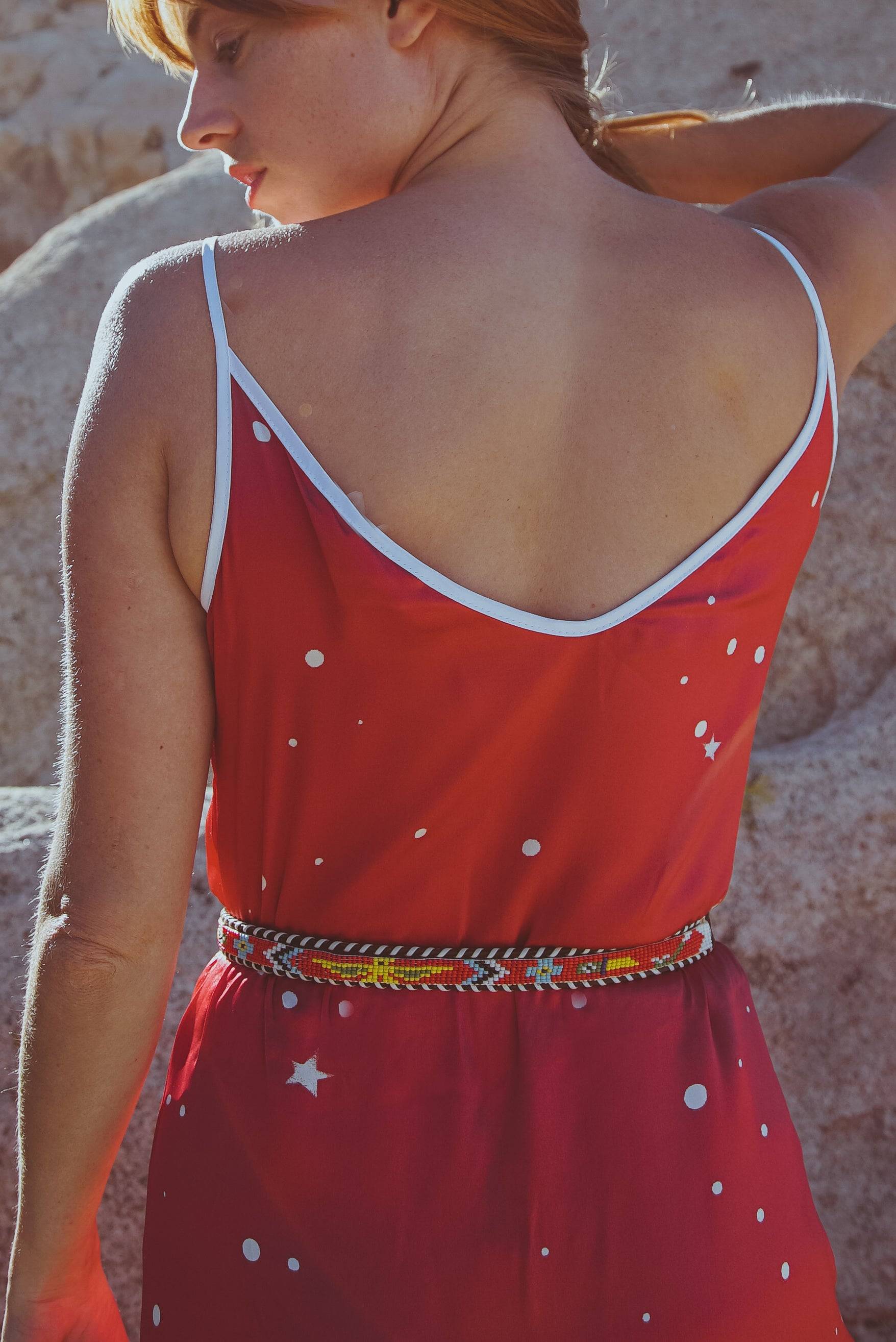 Cosmic Crimson Silk Slip Dress