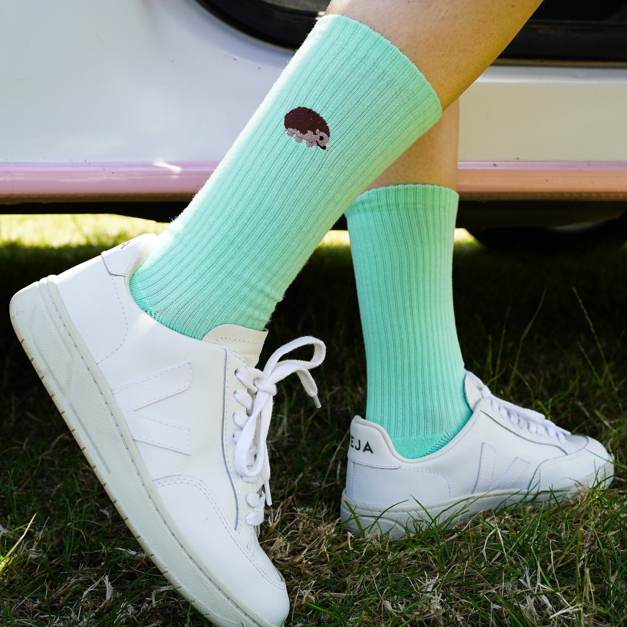 Save the Hedgehog Ribbed Bamboo Socks in Green