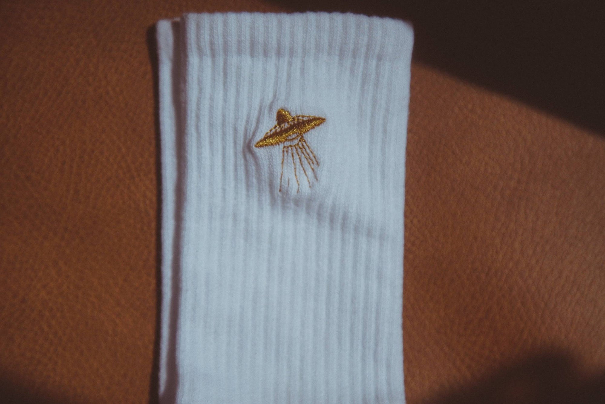 Cosmic Connections Embroidered Socks with UFO Design