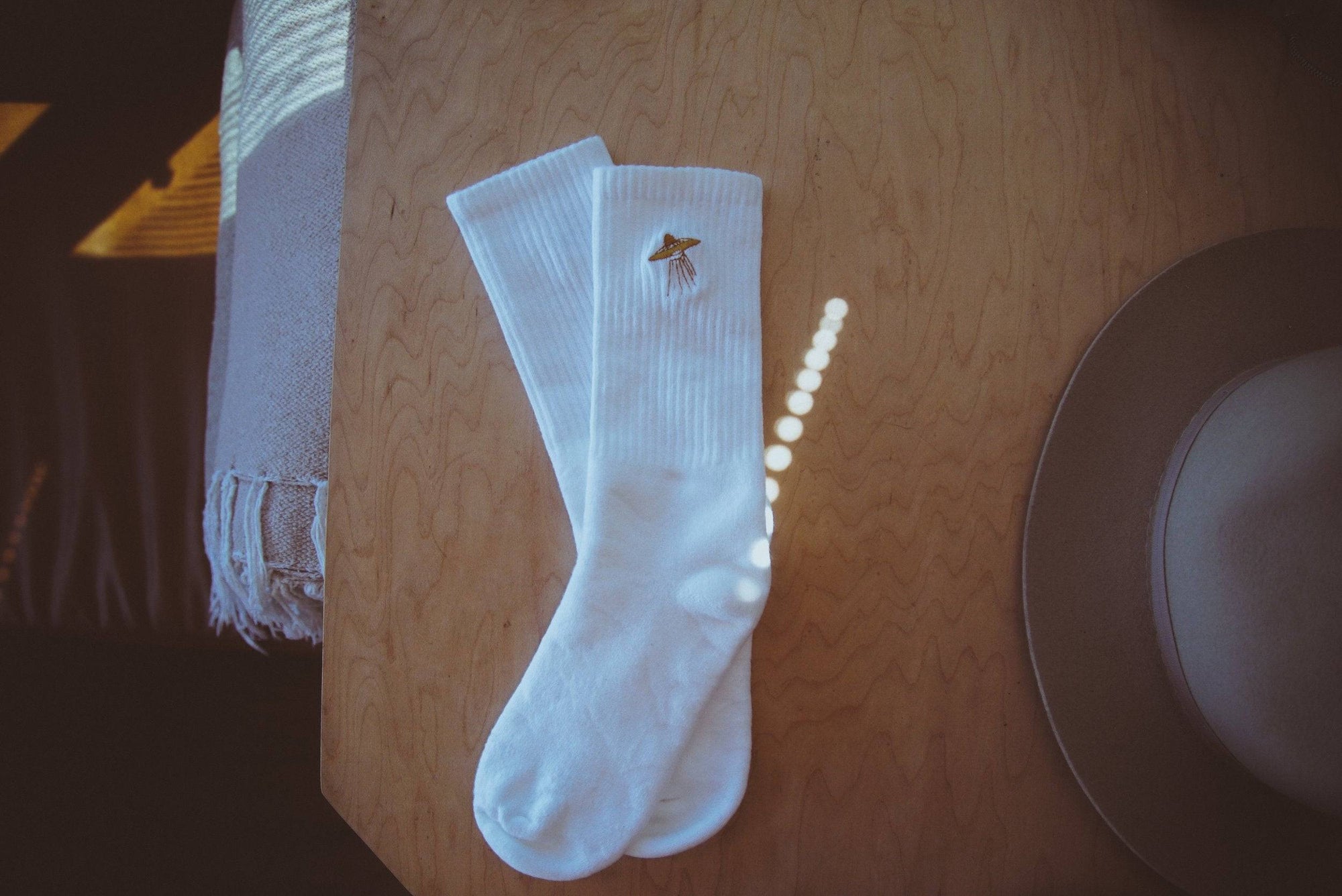 Cosmic Connections Embroidered Socks with UFO Design