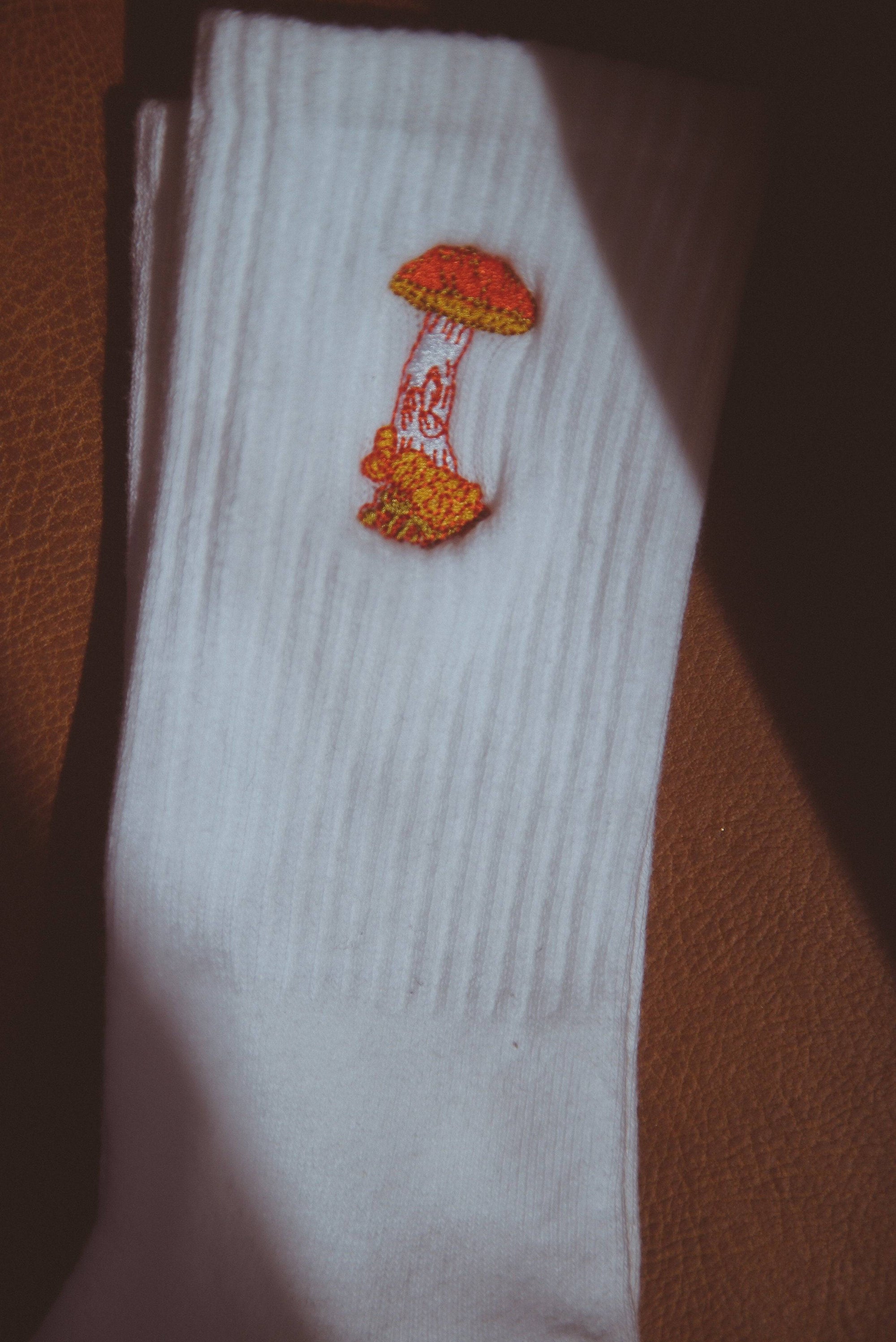 Rocket Fuel Embroidered Socks with Mushroom Design