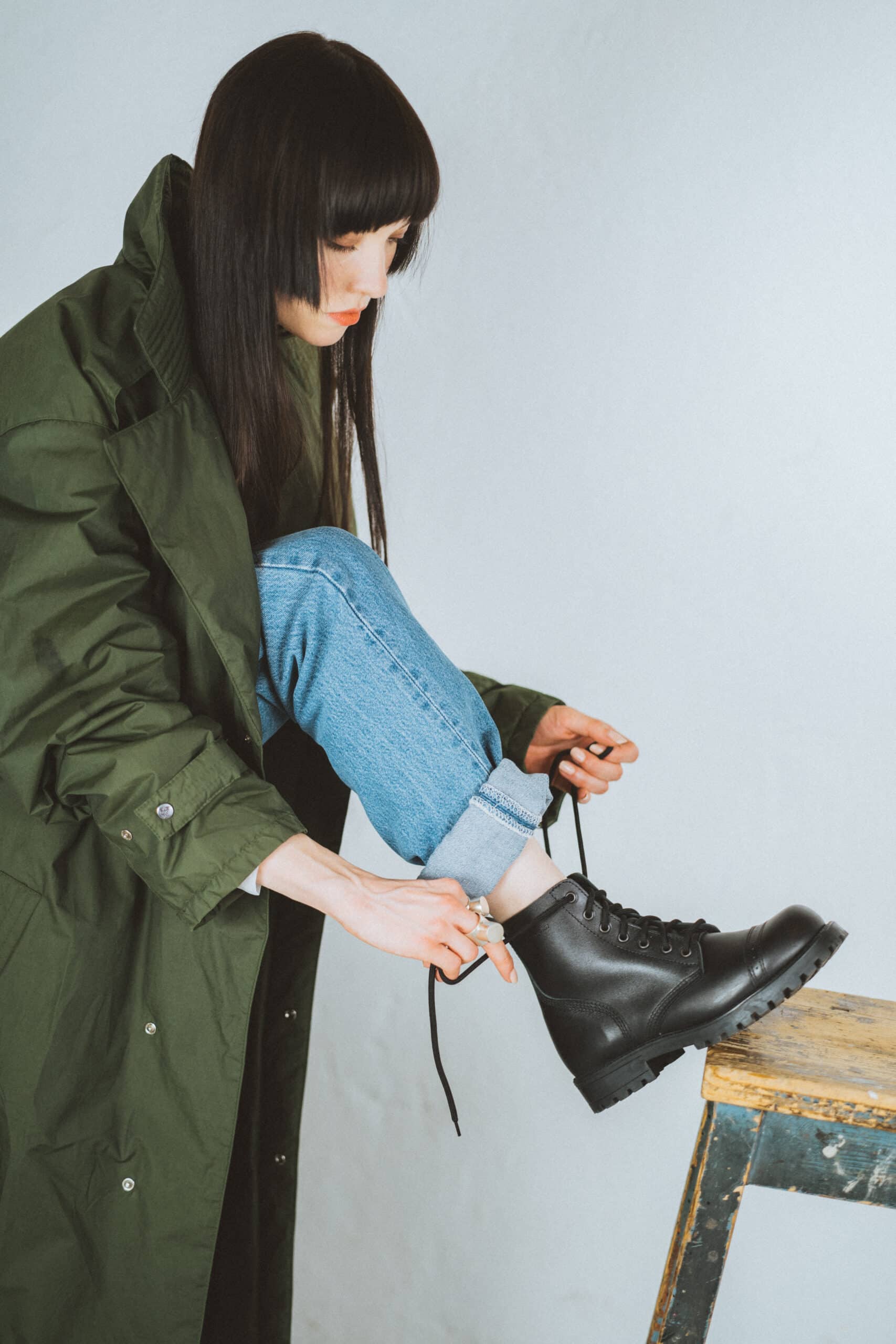 Black Leather Aviator Ankle Boots