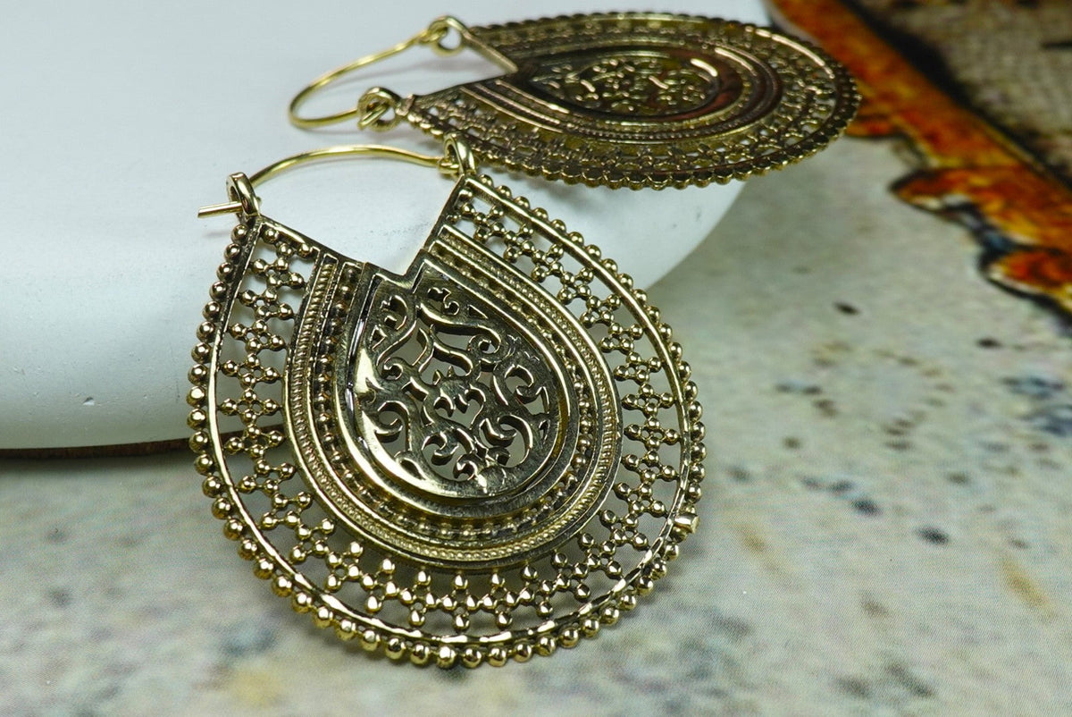 Bohemian Filigree Hoop Earrings in Gold &amp; Silver Finish – Ethnic Statement Earrings