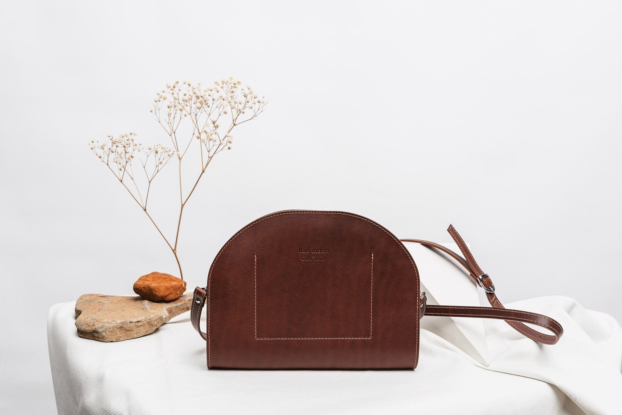 Leather Half Moon Handbag Cognac