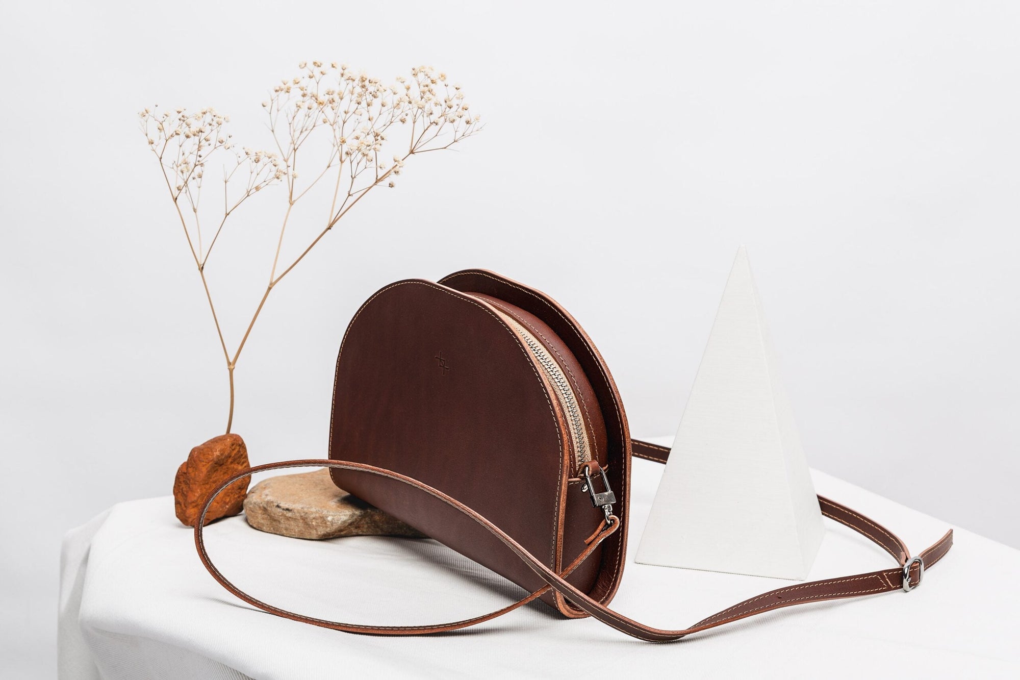 Leather Half Moon Handbag Cognac